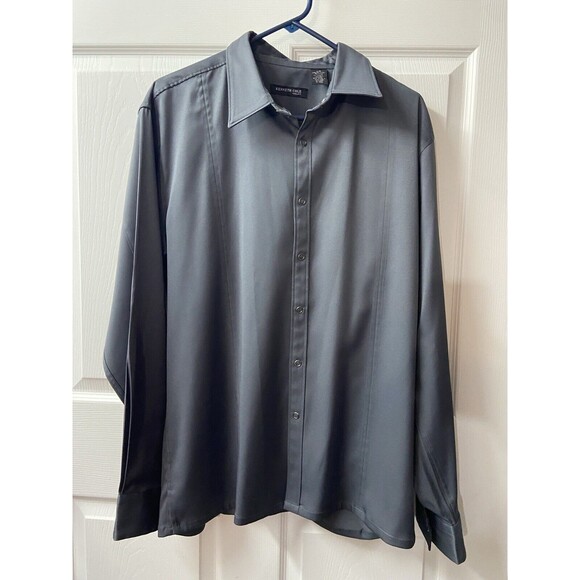 Kenneth Cole Shirt Mens Large Gray Round Snap Tailored Classic Preppy - Picture 2 of 9